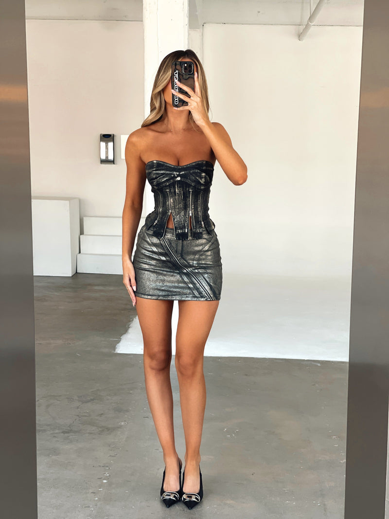 ZAMA MINI SKIRT FOILED DENIM Mini Skirt 