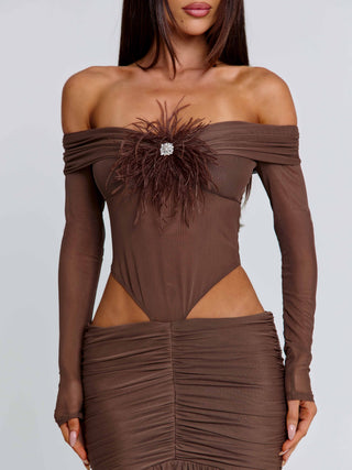 chinese dress ladies Saffie | Chocolate Extreme-Plunge Wrap Maxi Dress with Long-Sleeves and Ruched Detailing main image 0