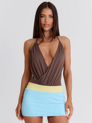 ANGELAIN MINI DRESS BROWN SPLICE Mini Dress 