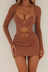 AUBREY LONG SLEEVE MINI DRESS TAN Mini Dress 