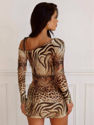 Women's Brown Print Aurelle Mini Dress Caliope in Size XL by Outcast Women's Brown Print Aurelle Mini Dress Caliope in Size XL by Outcast