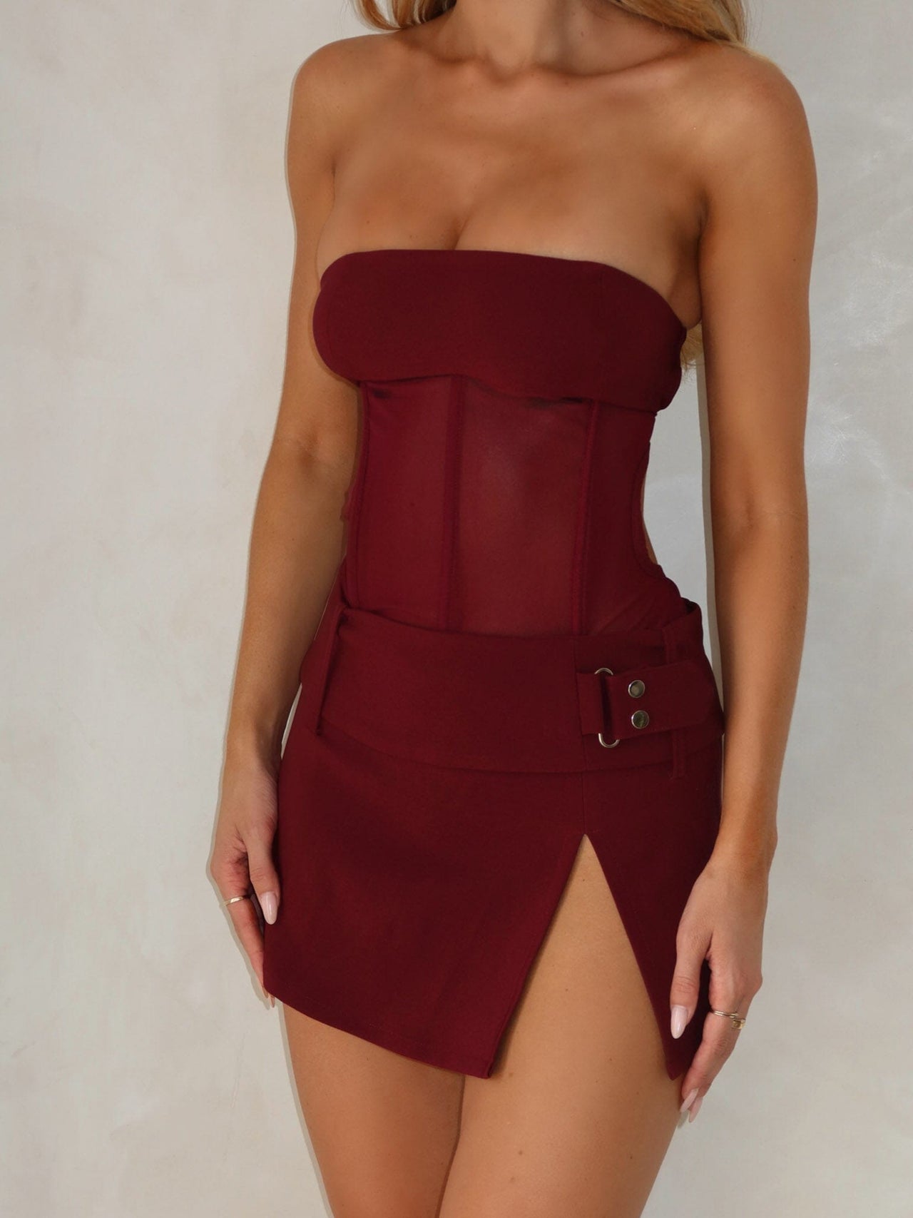luciel mini dress burgundy Luciel Mini Dress Outcast Burgandy