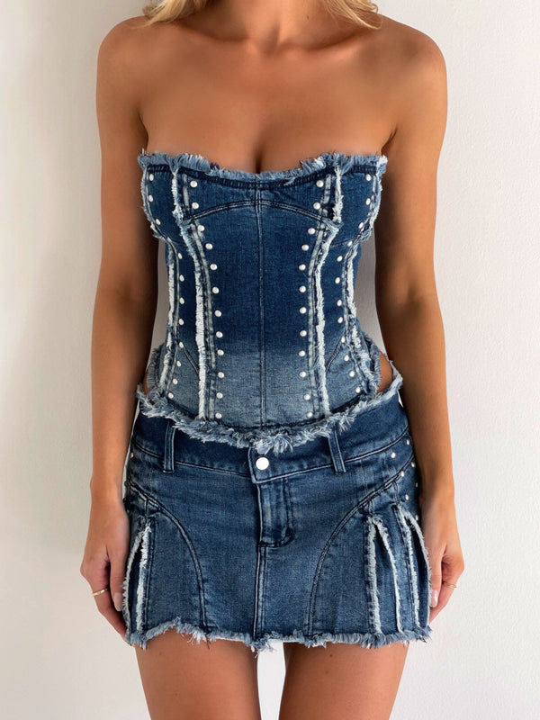 BENTLEY CORSET TOP DENIM Tops Broad Textiles 