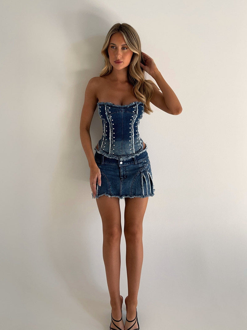 BENTLEY CORSET TOP DENIM Tops Broad Textiles 