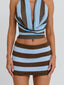 CASIDY MINI SKIRT BLUE BROWN STRIPE Mini Skirt 