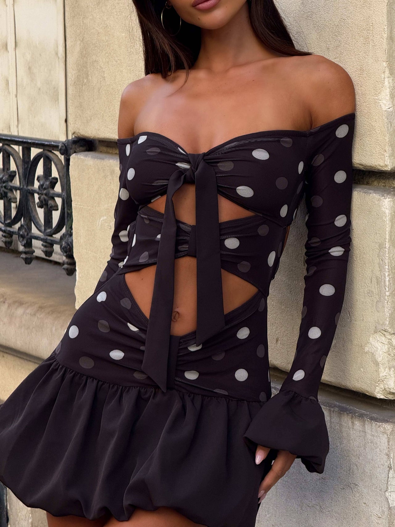 Women's Brown Print Elysha Mini Dress Choc Polka Dot in Size Medium by Outcast