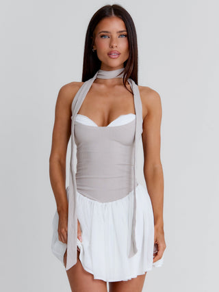 EMORY MINI DRESS TAUPE WHITE Mini Dress 
