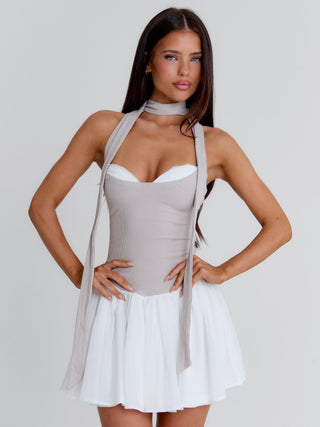 EMORY MINI DRESS TAUPE WHITE Mini Dress 