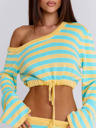 HATTIE TOP BLUE AND YELLOW STRIPE Crop Top 