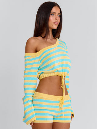 HATTIE SHORTS BLUE AND YELLOW STRIPE Shorts 