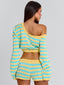 HATTIE TOP BLUE AND YELLOW STRIPE Crop Top 