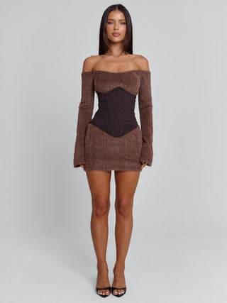 brown mini corset dress Zeynep Tosun STRAPLESS CORSET MINI DRESS IN BROWN