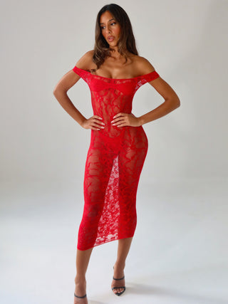 KAELIS MIDI DRESS RED