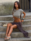 KEIRAH TEE GREY MARLE Crop Top 