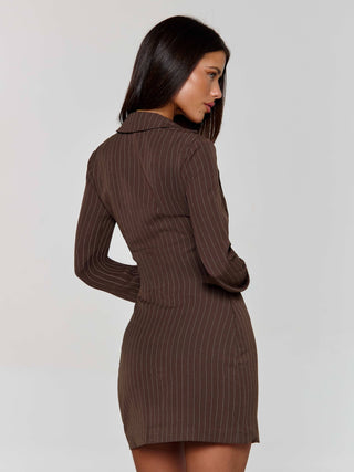 KESSIA MINI DRESS BROWN PINSTRIPE Mini Dress 
