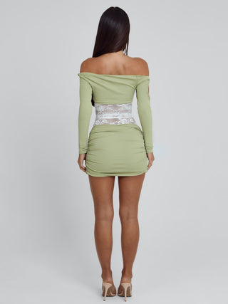 LEXA MINI DRESS GREEN WHITE Mini Dress 