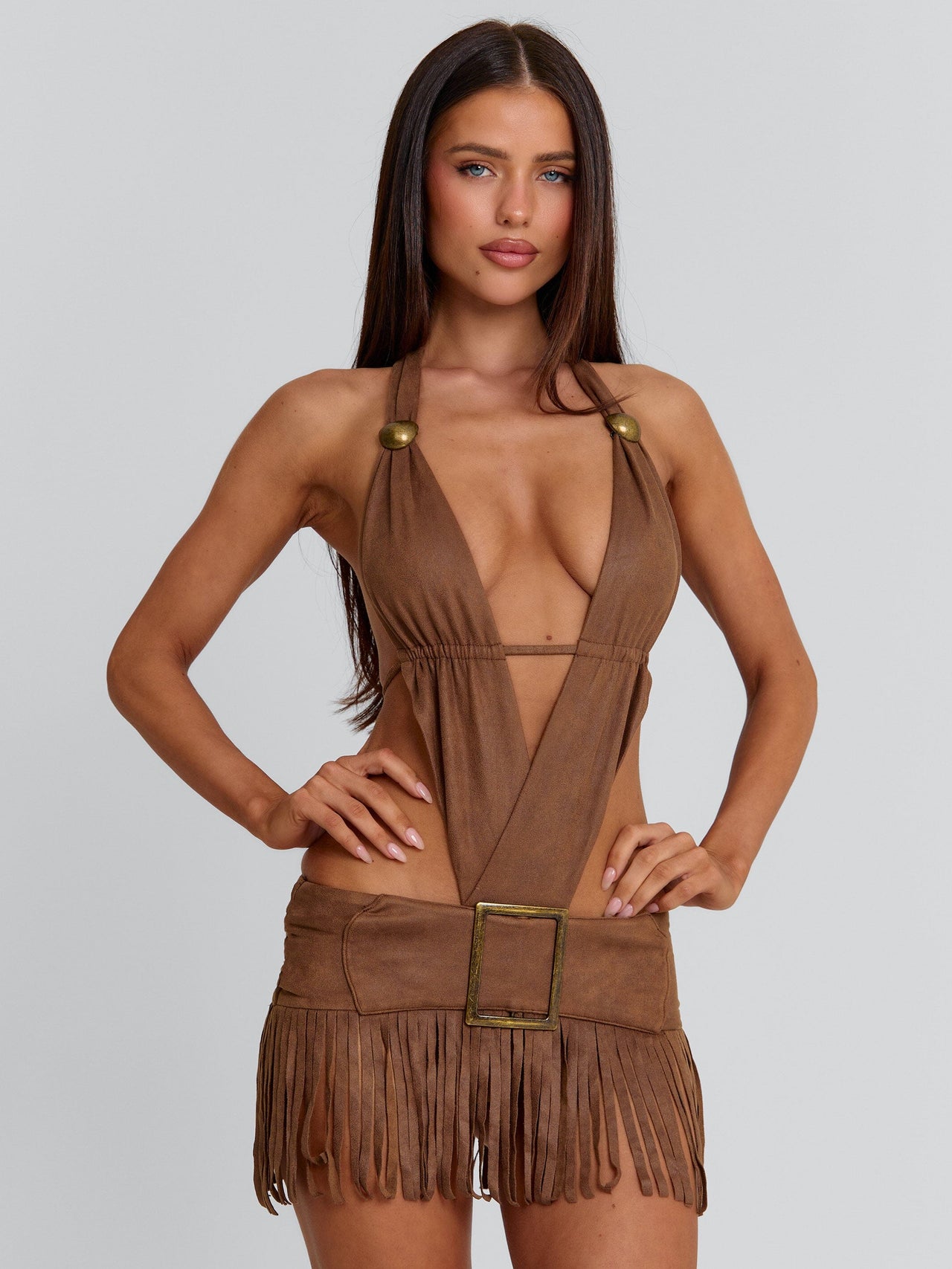 brown mini dress women Jasmine Dark Brown Suede Flare Mini Dress