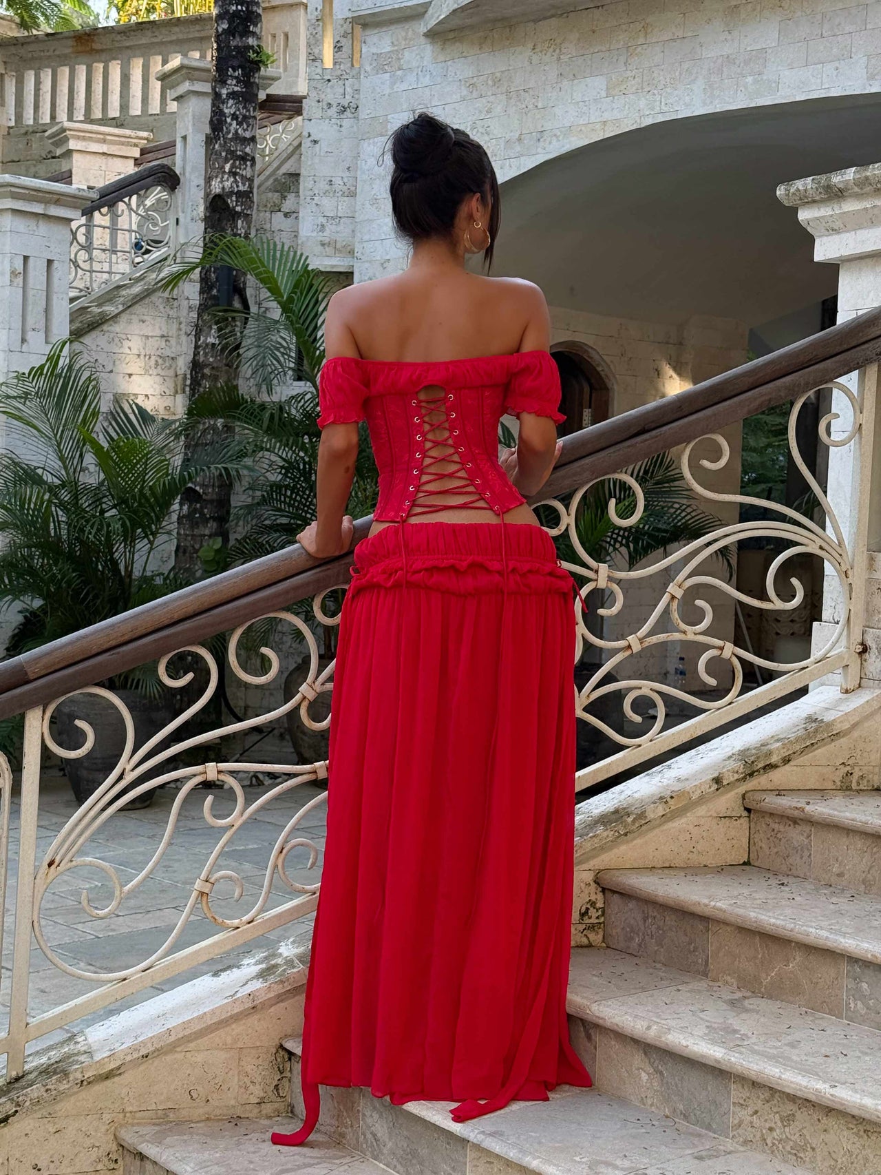 open lace back dress Crimson Rose Red Lace Maxi Skirt main image 1