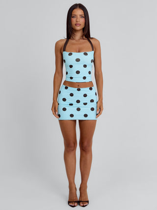 LULA REVERSIBLE TOP BLUE AND CHOCOLATE POLKA DOT Crop Top 