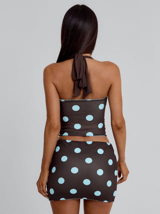 LULA REVERSIBLE MINI SKIRT BLUE AND CHOCOLATE POLKA DOT Mini Skirt 