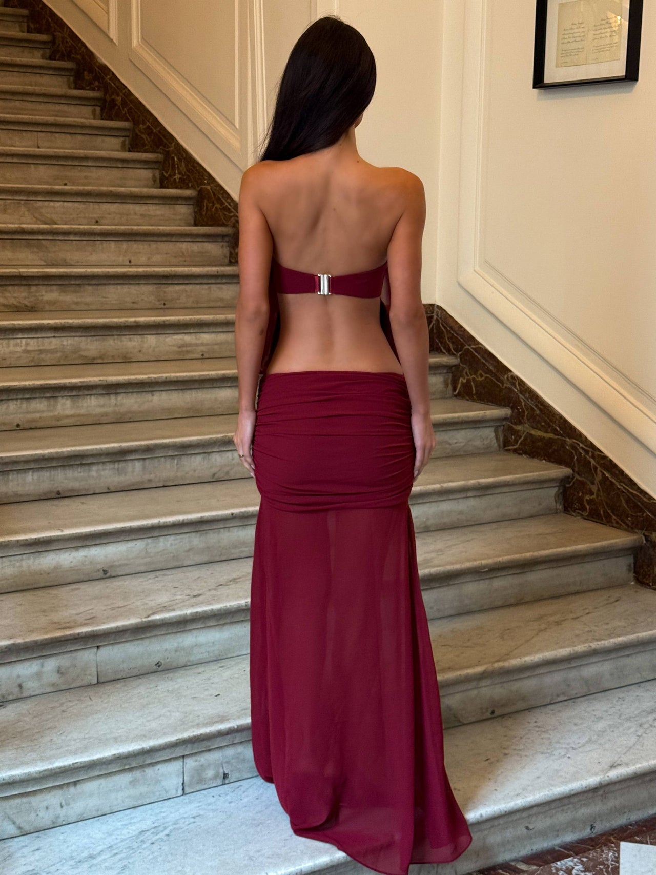 princess polly baby blue dress ALINA LACE UP DETAIL MAXI DRESS IN BURGUNDY – AKIRA main image 1