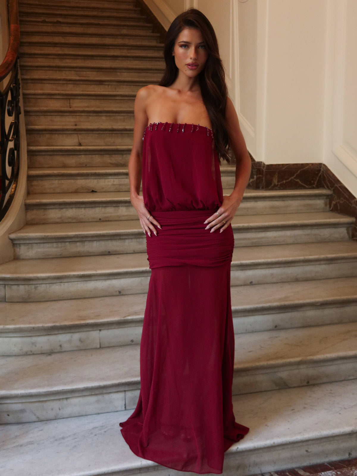 luella maxi dress burgundy 'Women''s Red Lumen in Size XL by Outcast' Cape detail House Party Outfits What to Wear to Size:UK 10 / EU 44