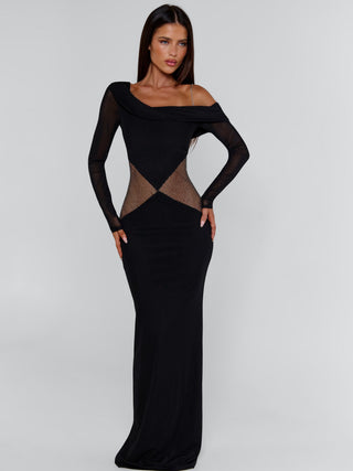 off shoulder diamante maxi dress chocolate Women's Lumina Maxi Dress Black in Size Small by Outcast