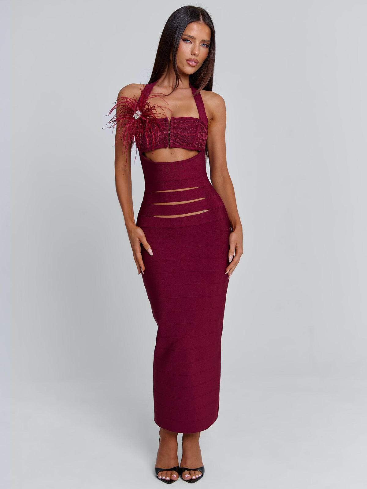 satin mini bodycon dress 'Women''s Red Lunabelle Midi Burgundy in Size XL by Outcast' Ideal for romantic dinners 5-size:XL ASOS DESIGN angel sleeve Size:29 Unhemmed