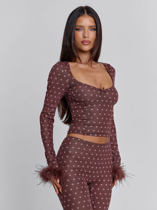 MAHRIA TOP BROWN POLKA DOT Crop Top 