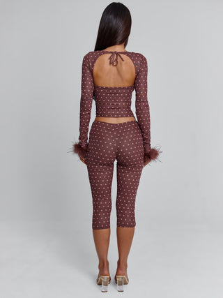 MAHRIA TOP BROWN POLKA DOT Crop Top 