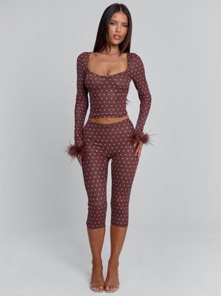 MAHRIA TOP BROWN POLKA DOT Crop Top 