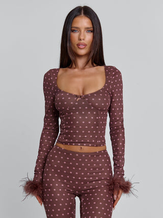 MAHRIA TOP BROWN POLKA DOT Crop Top 
