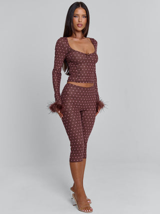 MAHRIA TOP BROWN POLKA DOT Crop Top 