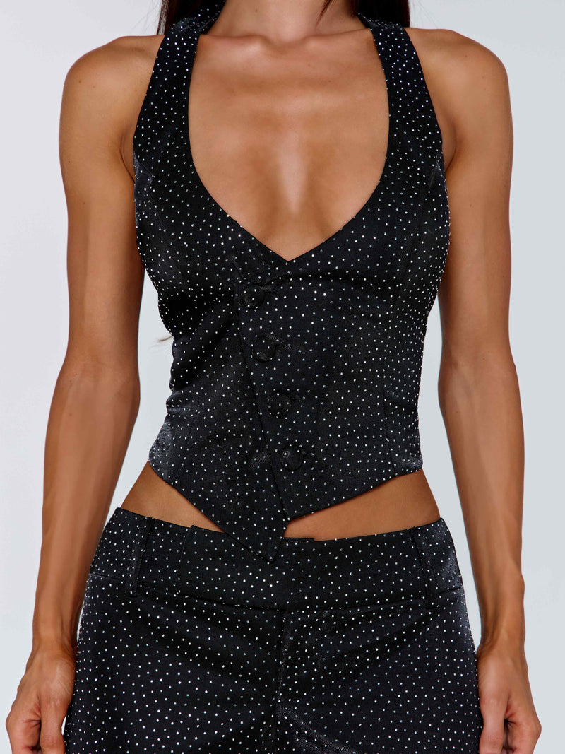 MARIAIS WAISTCOAT BLACK SPARKLE Crop Top 
