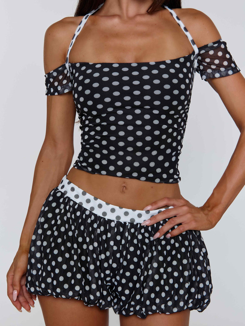 MARLOWE TOP BLACK POLKA DOT Crop Top 