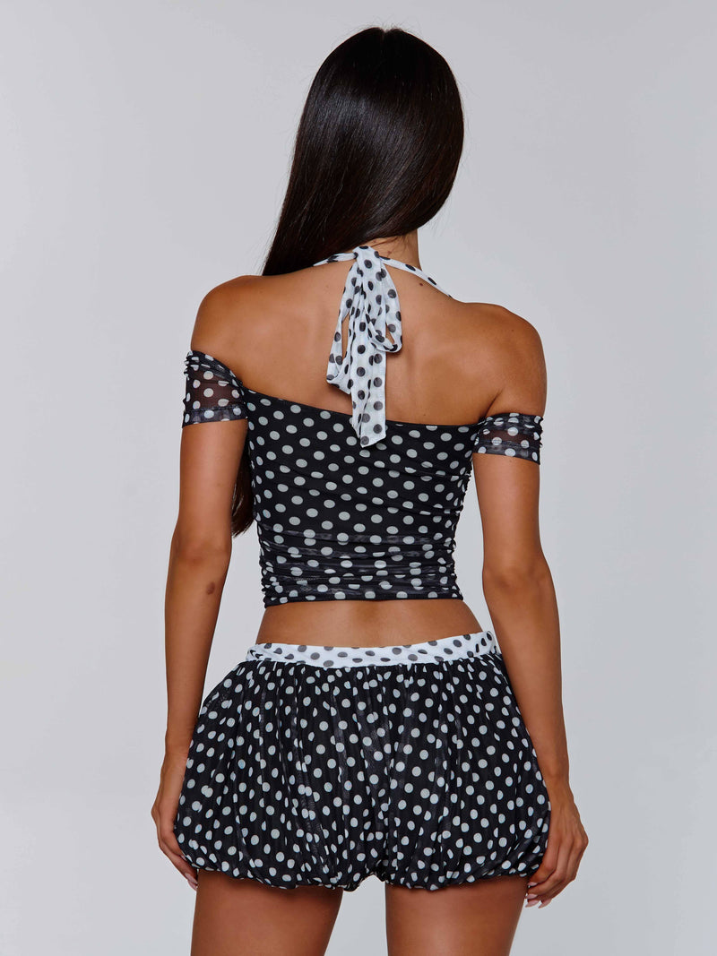 MARLOWE TOP BLACK POLKA DOT Crop Top 