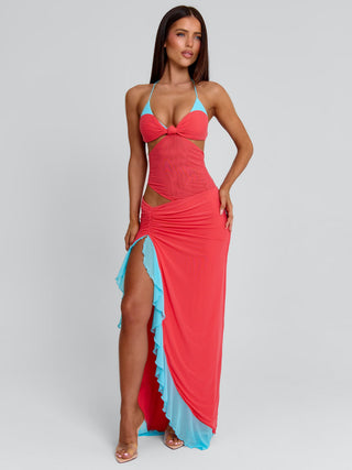 Miranda Maxi Dress Coral And Blue | Outcast US Outcast USA Miranda Maxi Dress Coral And Blue | Outcast US Outcast USA