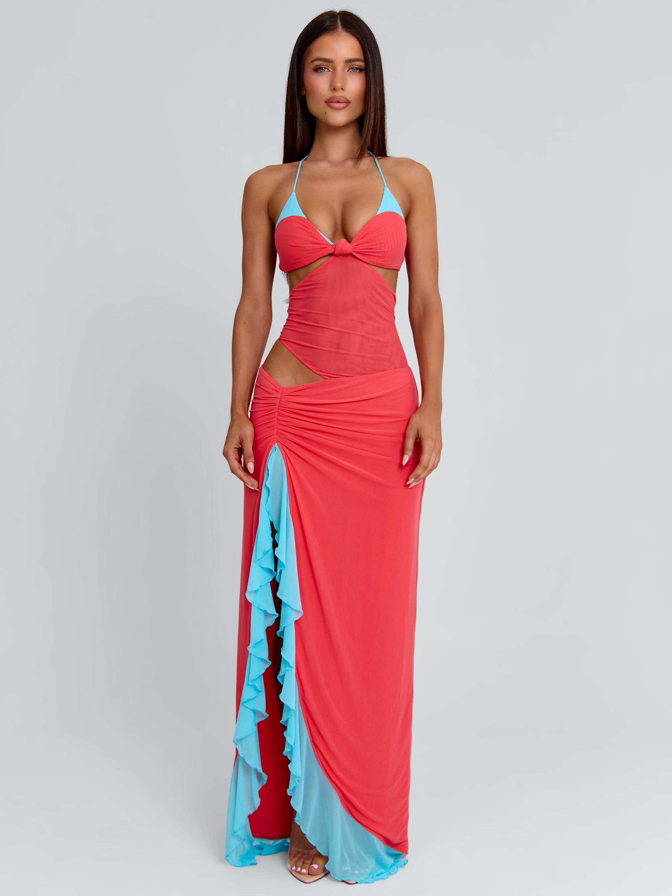 Women's Red/Blue Miranda Maxi Dress Coral And Blue in Size XXS by Outcast