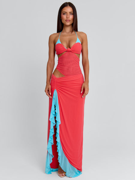 Women's Red/Blue Miranda Maxi Dress Coral And Blue in Size XXS by Outcast