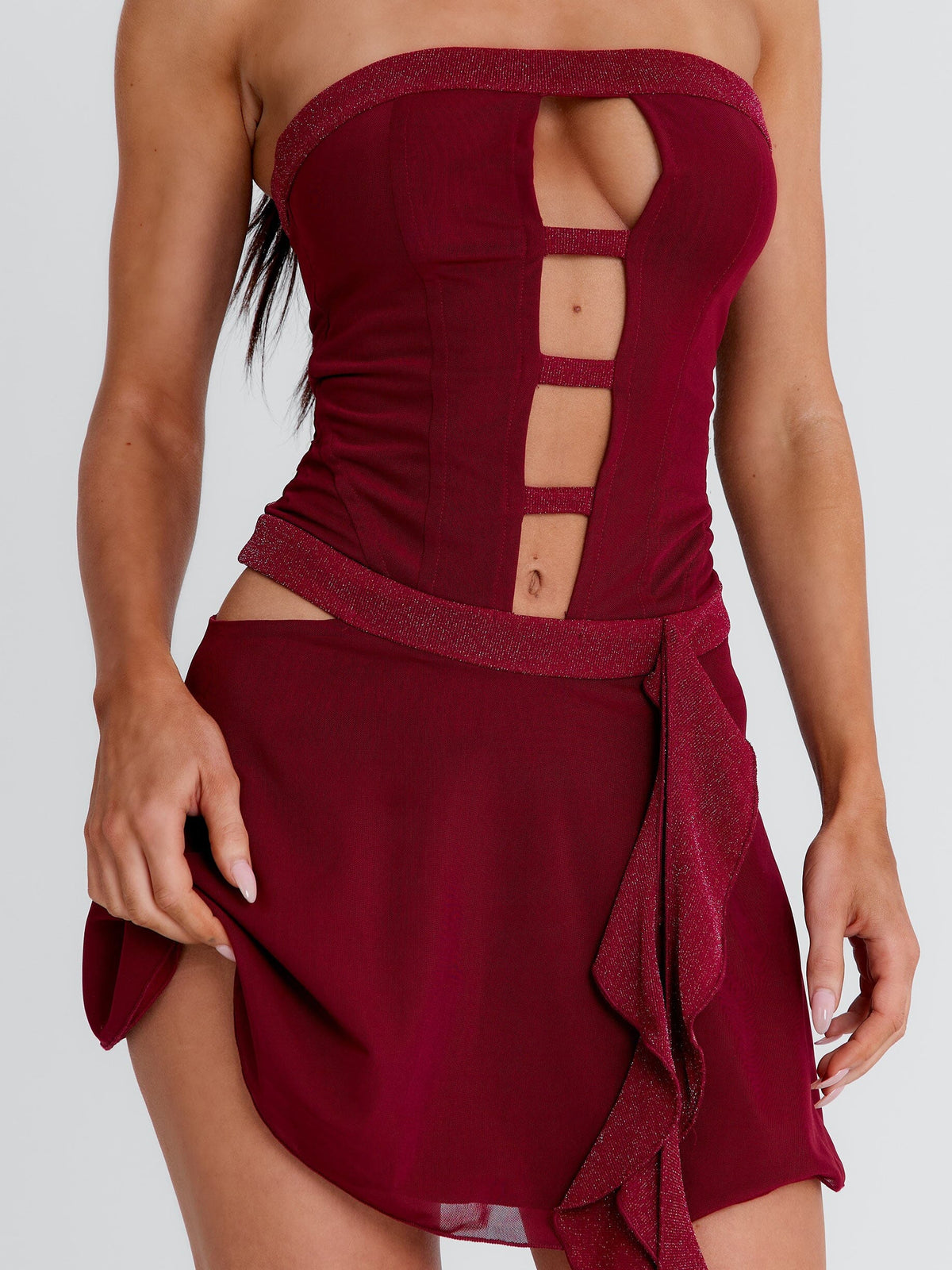 burgundy tube mini dress 'Women''s Red Nina in Size Small by Outcast' burgundy satin mini dress