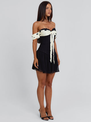 black polka dot mini dress Dot's the Move Satin If flirty and fun were a dress Chic YC Women's Polka Dot