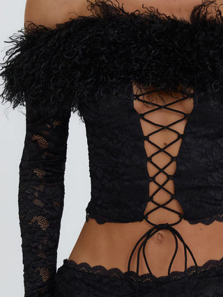 RHACHEL LONG SLEEVE TOP BLACK Crop Top 