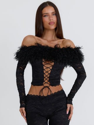 RHACHEL LONG SLEEVE TOP BLACK Crop Top 