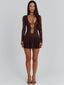 SANTANA LONG SLEEVE MINI DRESS CHOCOLATE Mini Dress 
