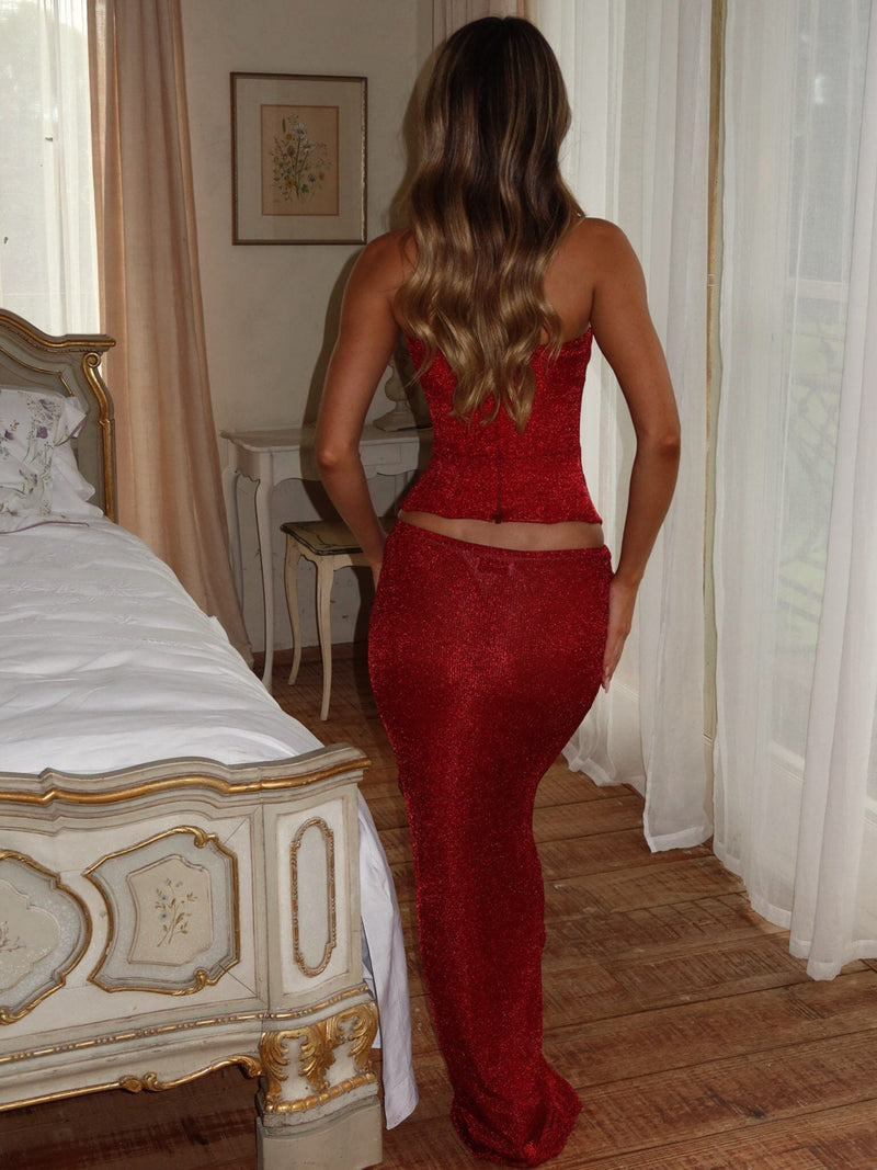 SOLA FLOWER MAXI SKIRT RED SHIMMER Maxi Skirt 
