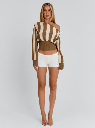 SUNDAZE TOP BROWN BEIGE STRIPE Crop Top 