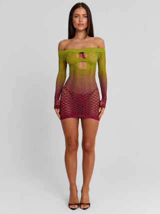 VESSIA MINI DRESS GREEN BURGUNDY Mini Dress 